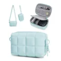 Light blue quilted waterproof camera storage bag portable outdoor travel photo case - Blue