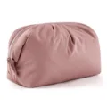 Close up of pink cloud cosmetic bag showing soft puffy fabric and smooth zipper detail. - Deep Pink