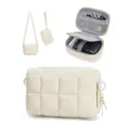 Waterproof quilted camera bag, multi-functional padded storage pouch with strap for travel. - Beige
