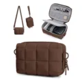 Waterproof quilted camera bag with shoulder strap, thickened storage pouch for travel. - Brown