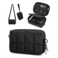 Waterproof quilted camera storage bag, thickened shockproof shoulder pouch for photography. - Black