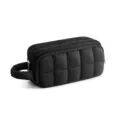 Black quilted travel toiletry bag cosmetic organizer with handle and double zippers for daily use - Black