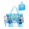 Grosse blaue Netz Strandtasche mit Reissverschluss, mehreren Aussenstaudauern und stabilen Henkeln. - Blau