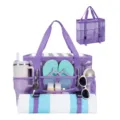 Grosse lila Netz Strandtasche mit vielen Taschen und Reissverschluss fuer Outdoor Reisen. - Lila