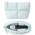 Light blue quilted puffy cosmetic bag, large capacity travel storage pouch for daily essentials. - Light Blue