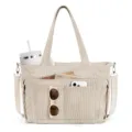 Beige Cord Shopper Tasche, große Kapazität Umhängetasche, lässige Reise Handtasche mit Fächern. - Beige