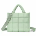 Light green quilted shoulder bag, stylish puffer tote handbag with adjustable crossbody strap. - Green