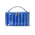 Blau gestreifte Kosmetiktasche, tragbare Make-up-Reisetasche mit Griff und Reißverschluss. - Königsblau Gestreift