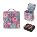Doppelstöckige Kosmetiktasche tragbarer Nagellack Organizer mit rosa Flowers Design. - Rosa Runde Blume