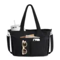 Schwarze Cord Shopper Tasche mit mehreren Fächern, lässige Umhängetasche für Reise. - Schwarz