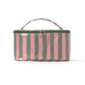 Rosa-grüne gestreifte Kosmetiktasche mit Griff, tragbarer Make-up Organizer für Reisen. - Grüne und rosa Streifen
