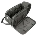 Men's large capacity travel toiletry bag with multiple compartments and mesh pockets detail. - Dark Gray
