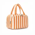 Orange white striped large capacity cosmetic bag portable toiletry travel makeup organizer pouch - Orange Beige Striped