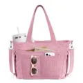 Rosa Kord Shopper Tasche mit grossem Volumen, Schulterriemen und vielen Faechern fuer Alltag. - Rosa
