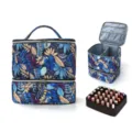 Doppellagige Nagellack Aufbewahrungstasche tragbare Kosmetiktasche mit Blumenmuster Make-up Koffer - Blaues Blatt