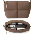 Brown quilted cosmetic bag, versatile minimalist daily clutch and cable organizer variant. - Dark Brown