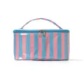 Pink and blue striped cosmetic bag, portable travel toiletry organizer for daily use. - Blue And Pink Stripes