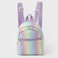 Pastell Regenbogen gesteppter Mini Rucksack mit lila Trägern, stylish PU Leder Tagesrucksack. - Regenbogen