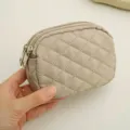 Beige quilted coin purse, mini square zipper pouch for earphone cable and small items. - Khaki