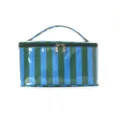 Blue green striped cosmetic bag with handle and zipper, portable travel toiletry organizer. - Blue Green Striped