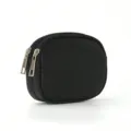 Black mini oval coin purse with double zipper, portable mini zipper pouch for keys earphones - Litchi Texture Black