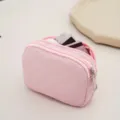 Pink quilted double zipper coin purse portable storage bag for cards and earphones. - Pink