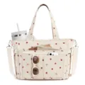 Cute corduroy tote bag with red strawberry print, large capacity shoulder bag for daily use. - Strawberry