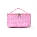 Pink polka dot cosmetic bag portable travel makeup storage pouch with double zipper. - Pink Polka Dot