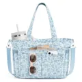 Blue floral corduroy tote bag, large capacity casual shoulder bag with multiple pockets. - Blue Small Flower