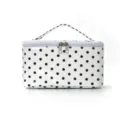 Black and white polka dot cosmetic bag with handle, portable travel makeup storage pouch. - White Polka Dot