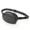 Black quilted chevron waist bag for daily travel sports and outdoor portable storage use - Black Leather