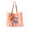 Segeltuch Tote Bag mit ethnischem Federmotiv, braunen Griffen und lässigem Design. - Bunter Hut