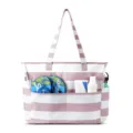 Grosse kapazitaet gestreifte strandtasche, leinwand schultertasche reise aufbewahrung. - Fleischrosa