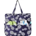 Large capacity beach tote bag with cute pineapple print, perfect for travel and daily use. - Blue Pineapple Print
