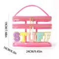 Transparente rosa doppelschichtige Kosmetiktasche mit flauschigen Buchstaben Kulturbeutel - Fuchsia