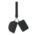 Black nylon multi-pouch wristlet strap keychain set, minimalist dual card coin bag. - Black