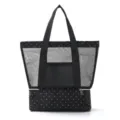 Bolso de playa de malla de doble capa con lunares negros, bolsa de natación de viaje portátil. - Lunares Negros