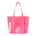 Pink mesh beach bag, large capacity travel tote and swimming organizer with pockets. - Rose Red