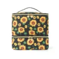 Borsa trucco doppio strato stampa girasole organizer cosmetico portatile con zip dorate - Crisantemo