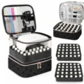 Double layer nail polish organizer bag portable professional manicure storage case with tool slots. - Black