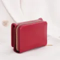 Red trifold wallet for women with zipper coin pocket compact card holder and cash compartment. - Redskins