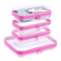 Transparante reiskosmetische tas set met roze ritssluiting, draagbare PET opbergorganizer. - 4-Delige Set Perzik