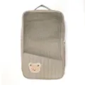 Portable travel storage bag with cute bear patch, breathable mesh and quilted design for packing. - Brown