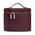Compact wine red pebbled leather cosmetic vanity case with silver double zippers and top handle. - Dark Purple