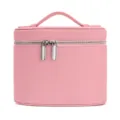 Pink litchi pattern cosmetic bag, large capacity travel portable makeup organizer pouch with double zippers. - Deep Pink
