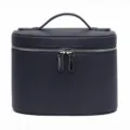 Dark blue lychee pattern cosmetic bag, portable travel vanity storage case with handle. - Dark Blue