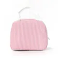 Rosa gestreifte Lunchtasche, tragbare Tasche mit weißen Griffen, Pendler Bento Beutel. - Rosarot Gestreift