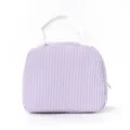 Purple seersucker striped lunch bag with white handles, stylish commuter bento handbag. - Purple Stripe