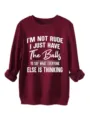 Burgundy graphic sweatshirt with funny quote long sleeve warm pullover top for women details - S / Burgundy