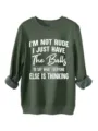 Dark green thick warm women crewneck sweatshirt with funny slogan chest print casual top - S / Army Green